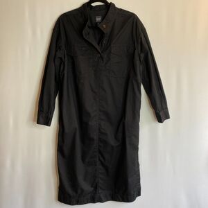 Gap Collarless Henley Pocket L/S True Black Khaki Midi Shirt Dress Size Small